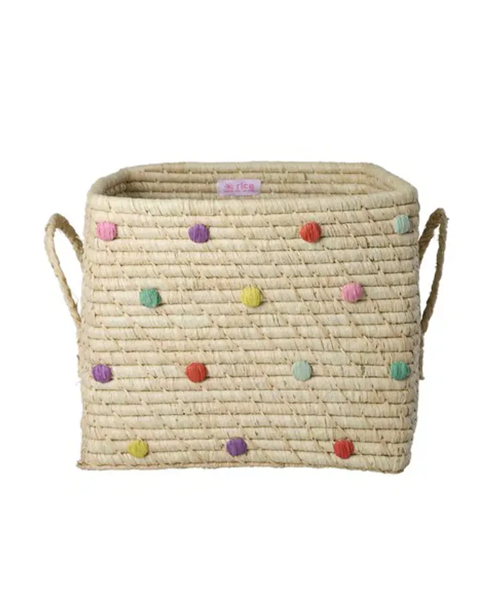 Rice DK oppbevaringskurv i raffia – dots (30 cm)