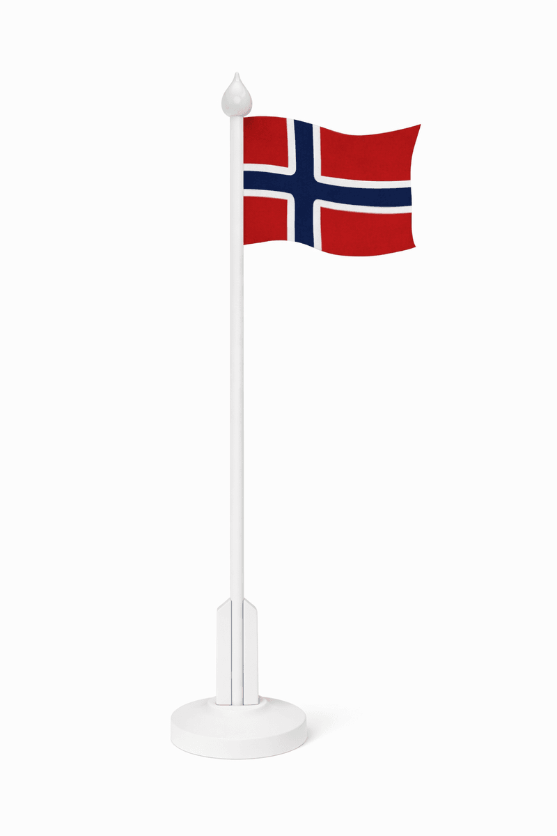 Norges Flagg 32 cm bordstativ i tre