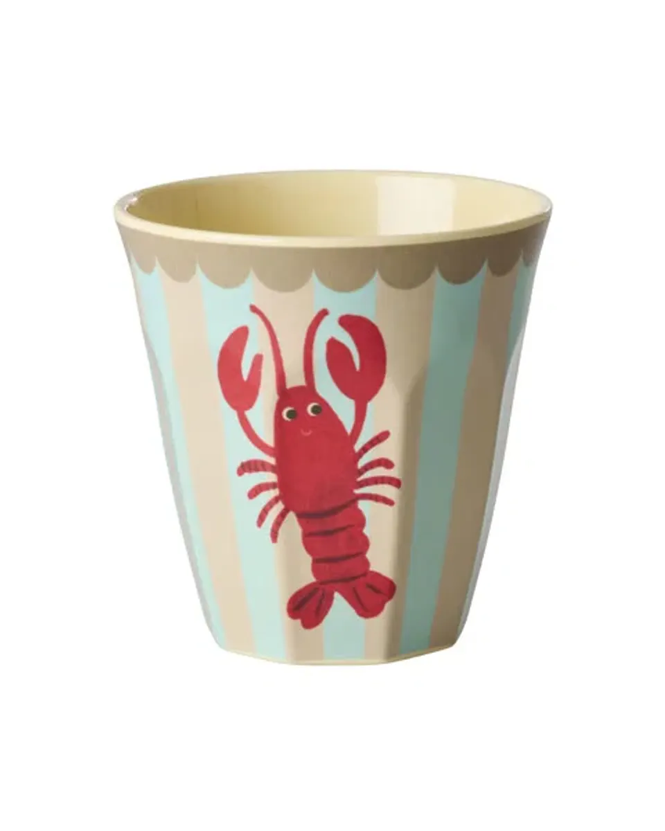 Rice DK kopp i melamin – blå striper med hummer (250 ml)