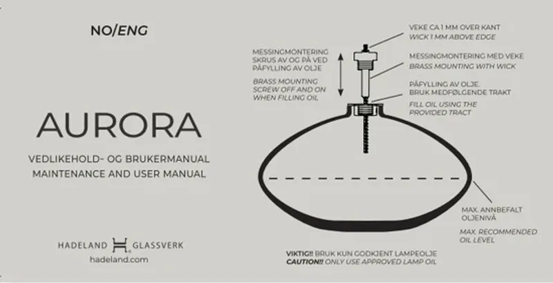 Hadeland Glassverk Aurora Oljelampe Optikk Klar